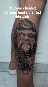 Daruma doll 1.5years healed completed the eyeball after wish granted  #tattoo #tattooartist #daruma #oriental #blackandgrey #blackink #legtattoo  #manilatattooartist Epidemic Tattoo Shop Katfallaria