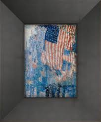 The impressionist work depicts fifth avenue in new york city in the rain, festooned with us flags. The Avenue In The Rain Pre Framed Miniature Canvas Art Reproduction Oil Paintings