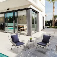 The ideal choice for outdoors amusement, such as garden, porch or yard. Peaktop 3 Pcs Rattan Outdoor Garden Patio Furniture Table 2 Chairs Blue Grey Patio Set With Cushions Pt Of0006 Uk Teamson Home Uk