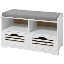 Un choix unique de banc coffre entrée chaussures disponible dans notre magasin. Meuble D Entree Banc De Rangement Commode A Chaussure Avec Coussin Rembourre 2 Compartiments Ouverts Et