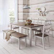 Upholstered ladderback chairs are such a classic, while comfortably cushioned bench brings a modern sensibility. Dining Table With Chairs And Bench Ideas On Foter