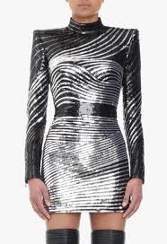 Black And Silver Sequin Dress Balmain Mini Dress Embroidered With Black Silver Sequins Outfit Layout Mini Dress Balmain Dress