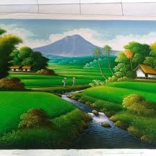 Gambar pemandangan alam gunung lukisan pemandangan gunung indah dan hijau gambar gunung yang dijadikan sebagai logo itu adalah gunung eiger yang terletak di wilayah. Jual Lukisan Kanvas Pemandangan Sawah Gunung Kota Denpasar Fajrinjaya894 Tokopedia