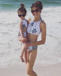 This pleated, patterned tankini is stylish enough on its own, but you can add a cute coverup to the mix when she's done making a splash. Daily Deals For Moms Patpat Mom And Baby Outfits Baby Bikini Mommy Daughter Outfits