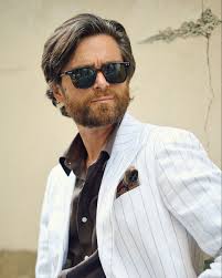 All white striped unlined lightweight linen Suit