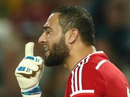 Jordan goalkeeper Amer Shafi scores against India