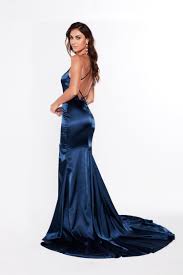 Navy Satin Prom Dress Korol