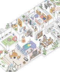 イスナデザイン 野口理沙子 一瀬健人 家 絵 アクソメ インテリアスケッチ