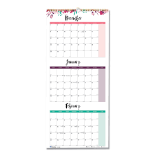 Has been added to your cart. 3 Month Wall Calendar 12 25 X 27 Floral 2021 Workplace Supplies