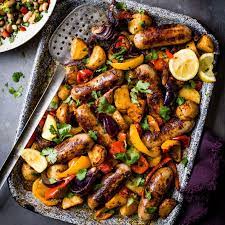 Harissa Sausage Traybake Healthy Recipe Ww Uk Recipe In 2021 Sausage Tray Bake Harissa Recipes Healthy Recipes