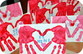 We used this toilet roll stamping process to make valentine's art on a canvas, but your kids could certainly use the same process to decorate a valentine's card. Valentine Handprint Cards Preschool Valentines Valentine Crafts For Kids Valentine Day Cards