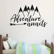 Get adventurous by creating this fun mountain mural in your kids' bedroom. Mountains Wall Decal Adventure Awaits Vinyl Wall Sticker Kids Playroom Decoration Arrow Wall Mural Boys Bedroom Wallpaper Ay1233 Wall Stickers Aliexpress