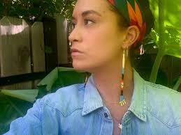 Long Native American Blue and Fire Hairpipe Bone Fringe Earrings