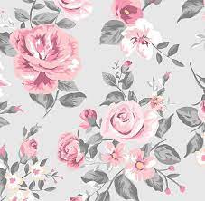 Vintage Grey And Pink Rose Floral Wallpaper Etsy Floral Wallpaper Grey Floral Wallpaper Rose Wallpaper