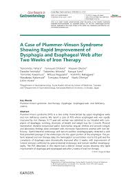 The triad of iron deficiency anemia. Pdf A Case Of Plummer Vinson Syndrome Showing Rapid Improvement Of Dysphagia And Esophageal Web After Two Weeks Of Iron Therapy