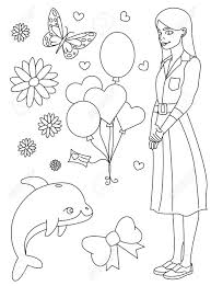 Print and color ballet pictures of girls at ballet, girls playing sports, at school and more. Coloring Book Page Doodle Outline Vector Illustration Of Fashion Girl With A Lot Of Elements Cute Coloring Doodle Black And White Line Art Coloring Page For Children Girls Coloring Pages Royalty Free