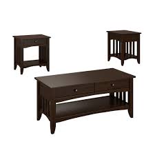 The coffee table works great for storing some decorations, books, your tv remote and drinks. Corliving 3pc Coffee Table And End Tables Set With Drawers Espresso The Home Depot Canada