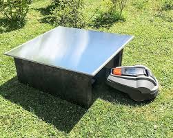Weatherproof Garage For The Robotic Lawnmower Garage Lawnmower Robot Robotic Weatherproof Outdoor Furniture Sets Lawn Mower Garage