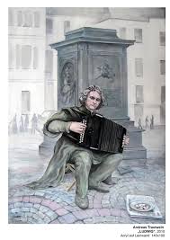 Aktuell Strassenmusiker Leinwand Malen Akkordeon