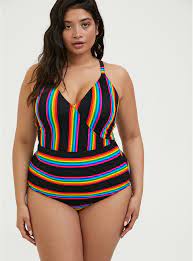 Black Rainbow Stripe Wireless One Piece Swimsuit One Piece Swimsuits One Piece Swimsuit