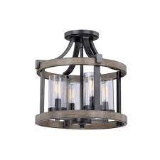 Patriot Lighting Elegant Home Brooklyn Natural Iron And Distressed Faux Wood 4 Light Pendant Iron Lighting Industrial Ceiling Fan Light Glass Ceiling Lamps