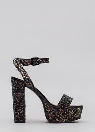Ankle Strap Black Platform Sandals Glitter Bomb Chunky Platform Heels Black Platform Heels Chunky Prom Heels Heels