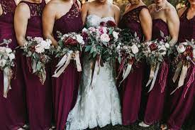 Weddings Truer Design Bridal Party Maroon Dresses White Blush Maroon Ivory Flowers Fall Wedding Noivado Madrinhas