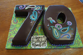 Number 70 Shaped Chocolate Birthday Cakes With Colorful Paisley Design Party Cakes Cupcake Cakes Birthday Cake Chocolate