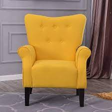 Belleze Modern Accent Chair Roll Arm Linen Living Room Bedroom Wood Leg Citrine Yellow Walmart Com In 2021 Modern Accent Chair Yellow Accent Chairs Accent Chairs
