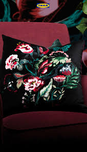 the ikea saralena cushion brings a hint of the garden into your home its colourful pattern stands out agains linen bedding victorian lounge contrasting colors