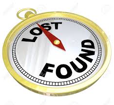 lost and found words on gold compass to find direction in your