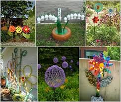 10 Creative Flower Crafts For Garden Made From Recycled Materials Garden Ideas Using Recycled Materials Diy Garden Flower Crafts