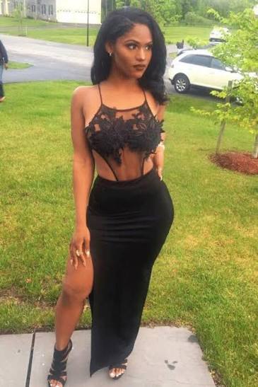 Split Black See Through Long Prom Dress,Sexy Party Dresses DME18  Demodresses