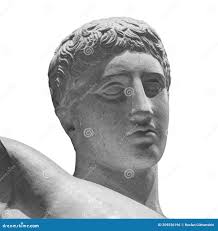 Detalhes Da Escultura Do Homem Antigo. Rosto De Pedra Isolado Sobre Fundo  Branco. Estátua De Mármore Antiga Da Mítica Foto Editorial