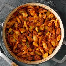 Italian Beef And Shells Recipe Taste Of Home Italian Beef Dinner With Ground Beef Beef Dinner