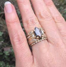 Stack Inspiration Elongated Hexagonal Deep Cognac Diamond With Yes Count Them 4 Stacking Ban Stackable Engagement Ring Hexagon Engagement Ring Sparkly Ring