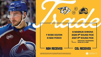 Predators Acquire Forward Ross Colton and Goaltender Isak Posch From  Colorado | Nashville Predators