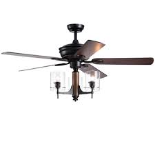 Warehouse Of Tiffany Saranac 5 Blade 52 In Forged Black Lighted Ceiling Fans With Clear Pillar Glass Lamps Remote Controlled In 2020 Ceiling Fan Ceiling Lights Ceiling Fan Chandelier