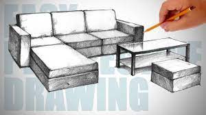 Sofa chair plan drawing in. How To Draw Furniture Sofa Easy Perspective Drawing 23 Youtube