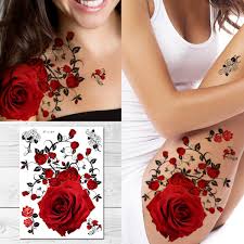 Small rose tattoo behind the ear is very good thinking about getting small tattoo designs. Amazon Com Supperb Temporary Tattoos Red Roses 8 X 6 Inches Toys Games