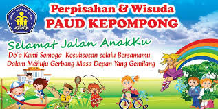 People, vegetation animals,sky, objects, cars, vehicles, graphics, icons. Banner Wisuda Tk