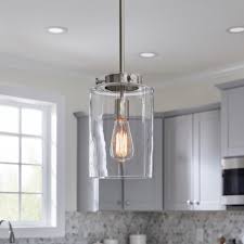 Rustic touches of metal and natural rope and wood create a vintage chandelier that will. Home Decorators Collection Mullins 1 Light Brushed Nickel Mini Pendant With Clear Glass Shade 27228 The Home Depot Glass Pendant Lighting Kitchen Clear Glass Pendant Light Stainless Steel Light Fixture