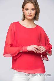 2019 Sifon Bluz Modelleri Nar Cicegi Yuvarlak Yaka Yarasa Kol Kiyafet Kombinleri Sifon Bluzlar Bluz Modelleri Bluz