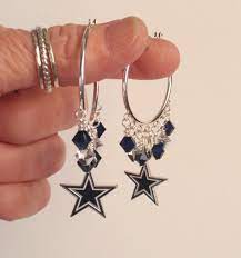 Dallas Cowboys Navy And Silver Crystal Pro Football Etsy In 2021 Cowboy Jewelry Crystal Hoop Earrings Dallas Cowboy Bracelet