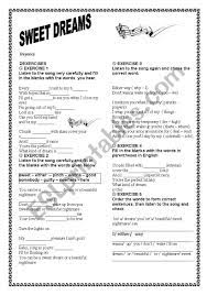 Sweet Dreams Esl Worksheet By Lekinha