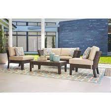 Tyler 4 Piece Steel Wicker Conversation Set With Beige Cushions Conversation Set Patio Outdoor Lounge Furniture Patio Lounge Furniture