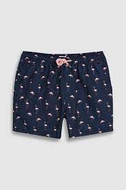 Mens Next Navy Flamingo Print Swim Shorts Blue Swim Shorts Printed Swim Mens Swim Shorts