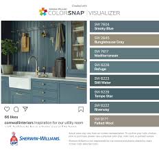 Here we go again, another day, another gray paint color. I Found These Colors With Colorsnap Visualizer For Iphone By Sherwin Williams Smoky Blue Sw 7604 Painting Kitchen Cabinets Farm House Colors Blue Cabinet