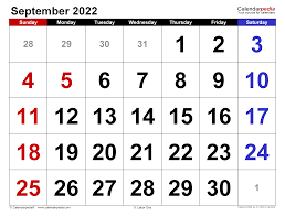 September 2022 Calendar Templates For Word Excel And Pdf