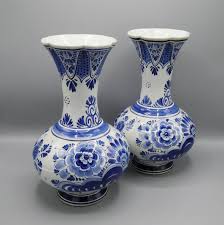Pair Of Delft Blue Vases H29cm Royal Delft Handpainted Cobalt Etsy Blue Vase Delft Blue Pottery